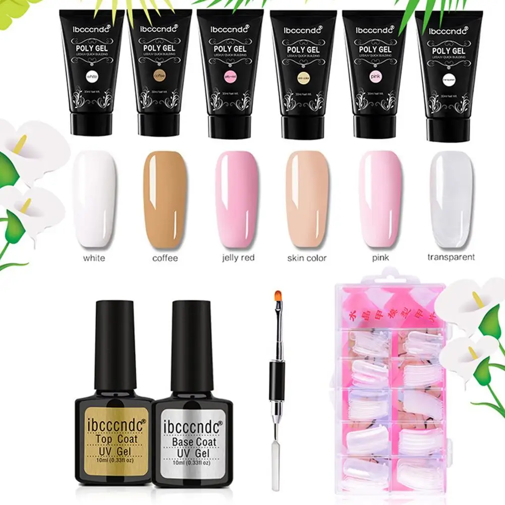 

10 PCS Solid-State Extension Glue Set 6-Color Base Seal Coat Extended Crystal Nail Polygel Polish Fast Extension Glue
