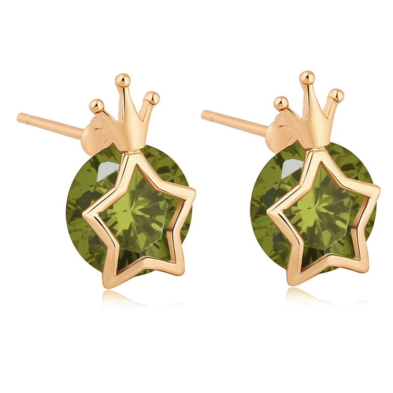 

Fashion Star Crown White Zircon Green Peridot Red Garnet Gold Color Stud Earring For Women M03-ERZ0199