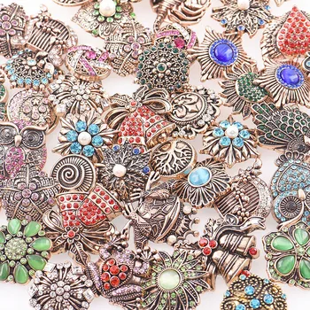 

50pcs/lot High Quality Mix Many Rhinestone Styles Metal Charm 18mm Snap Button Bracelet For women Rivca DIY Snap Button Jewelry