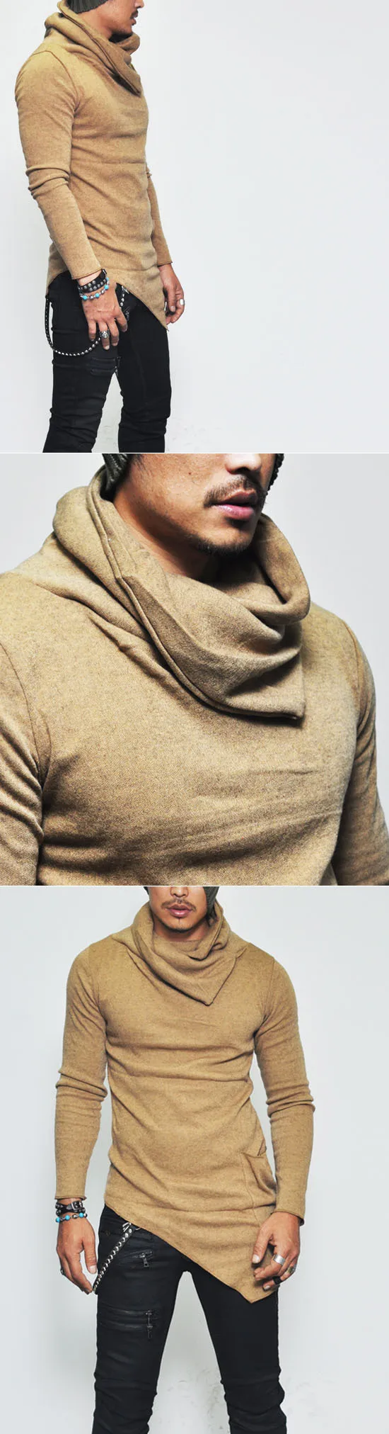 Бренд Для мужчин один карман со свободным вырезом ассиметричный свитер осень зима Расширенный удлиненный slim fit в стиле «хип-хоп», толстовка Для мужчин