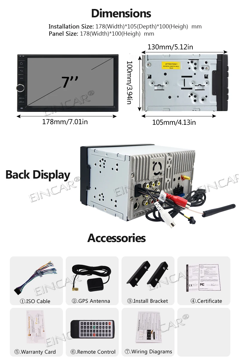 Excellent 7" Touch Screen Car Stereo GPS Navigation + Wireless Rear View Camera, 2 Din Android 6.0 Car Radio Stereo 2 Din GPS Navigation 7