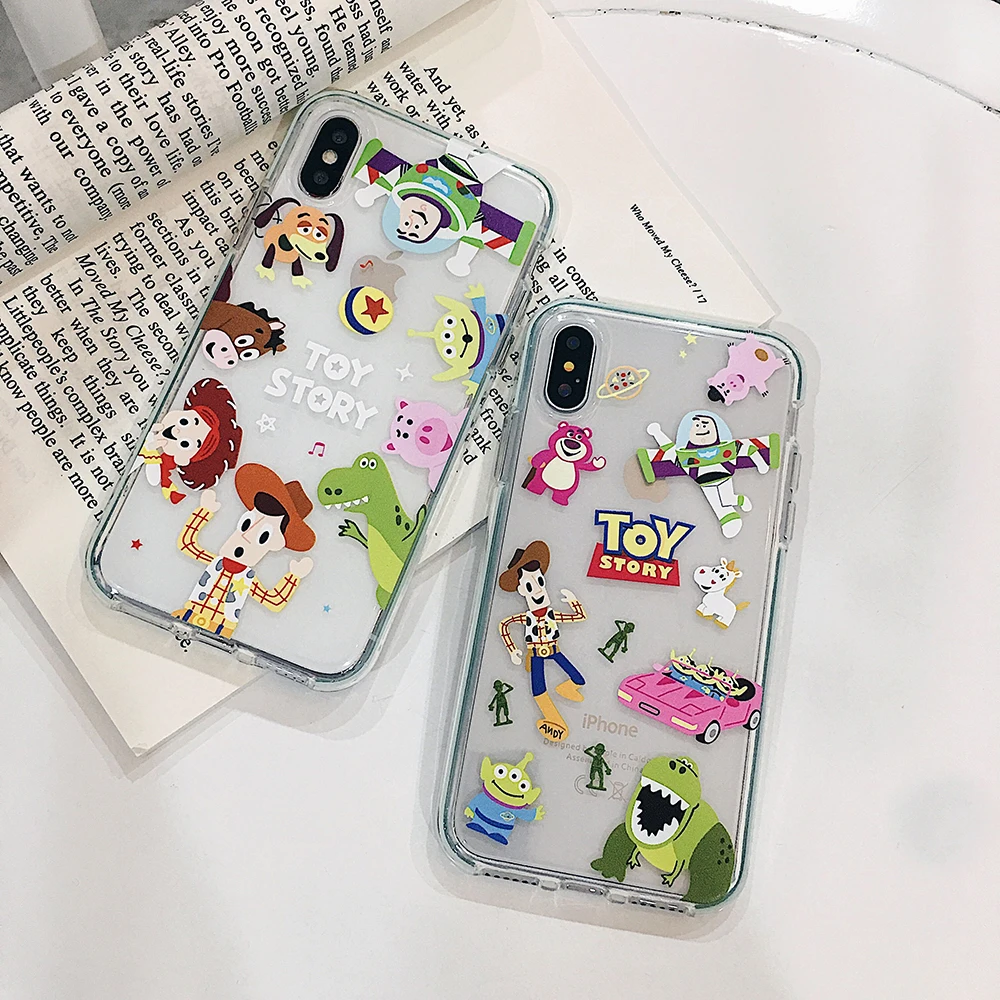 

Cartoon Toy Story Woody Buzz Lightyear Dinosaur Colorful edge Clear Soft TPU Cover Case For iPhone XS Max XR X 6 7 8 Plus coque