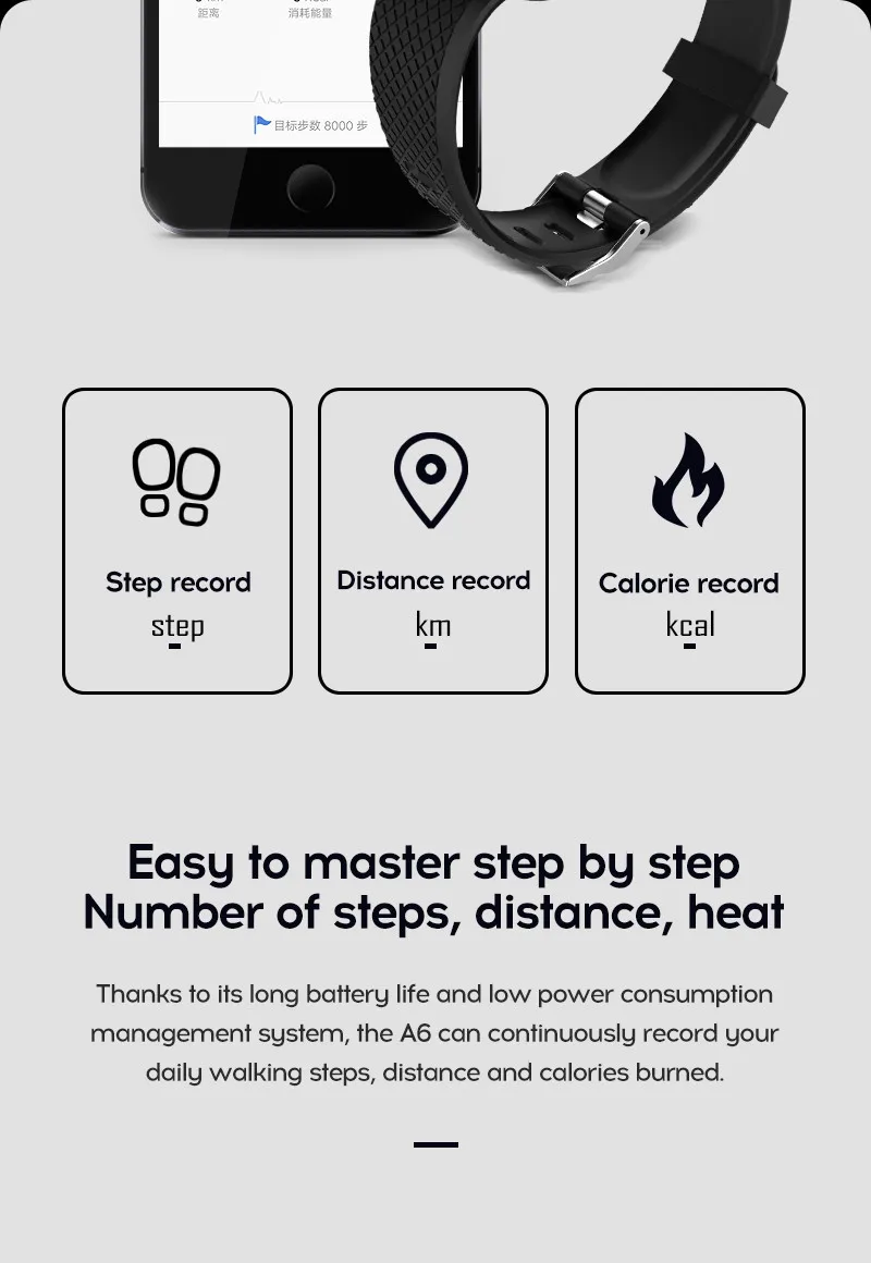 MAFAM A6S Smart Bracelet 2.5D Color Screen Blood Pressure Heart Rate Monitor Smart Wristbands Fitness Tracker For IOS Android (7)