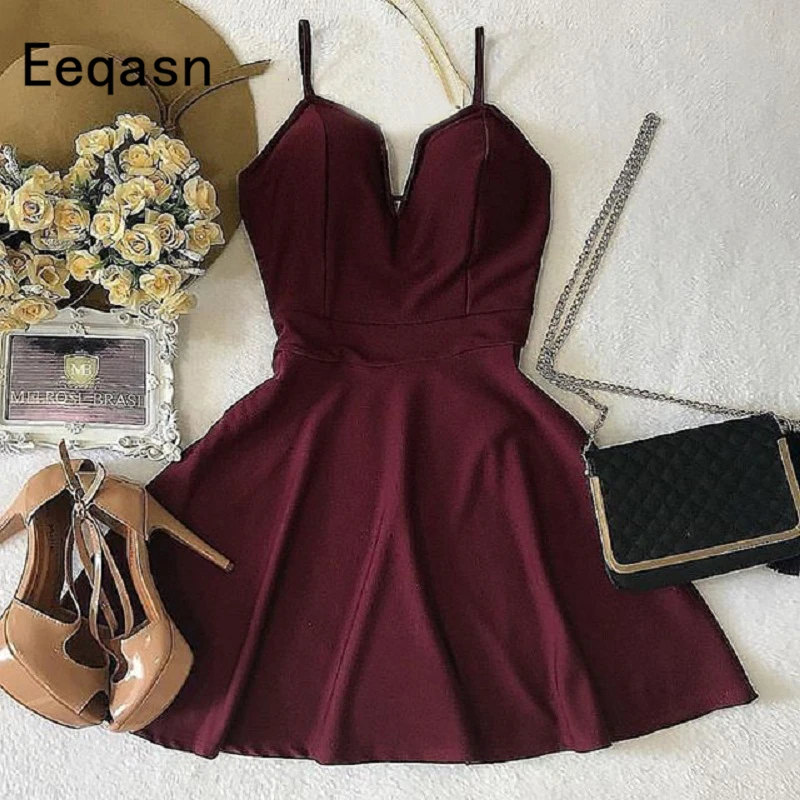 

2019 Short Homecoming Dresses 8th Grade Burgundy V Neck Prom Dresses Junior High Cute Graduation Formal Cocktail Dresses