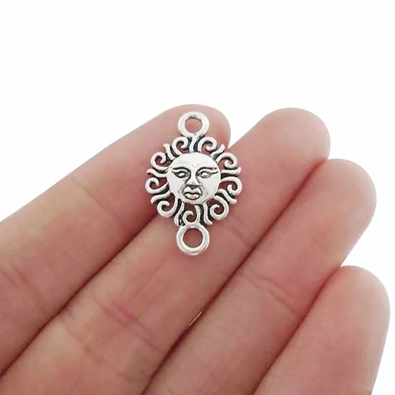 

20 x Antique Silver Unisex Metal Sun Bracelet Connector Charms for DIY Handmade Jewelry Making Findings 23x15mm