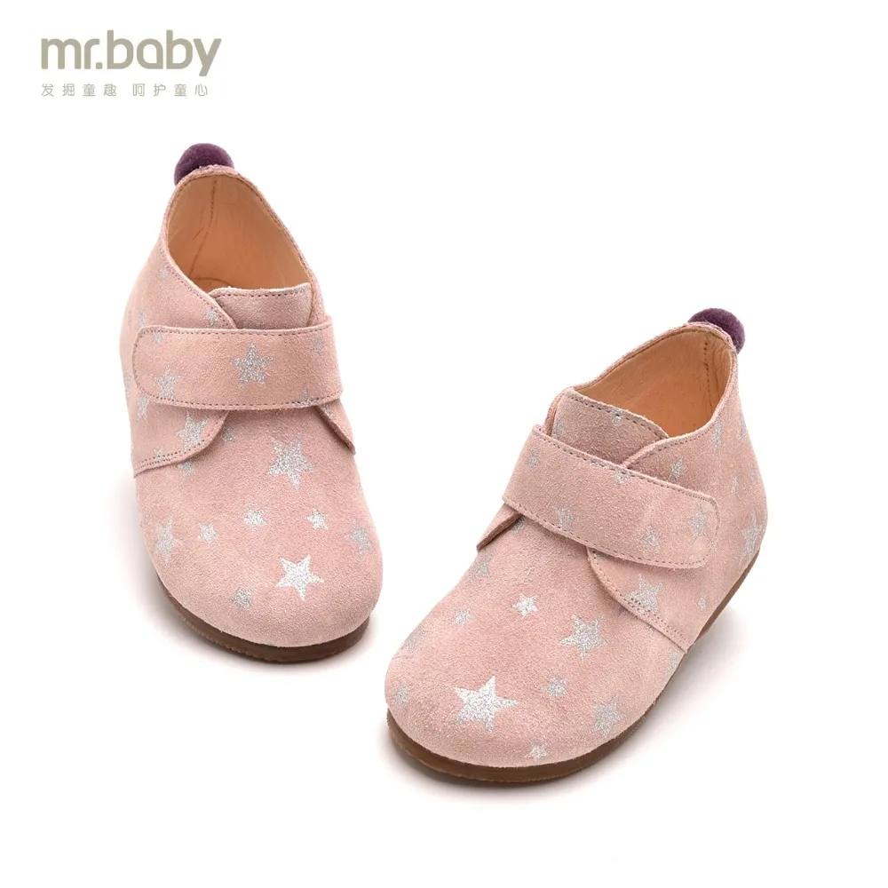 

Mr.baby Original kids shoes 2018 New Winter Contrast color Bulb Shiny Stars Genuine leather Baby boots