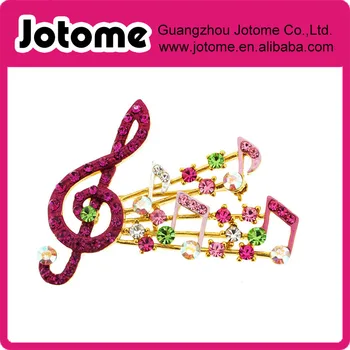 

Fuchsia Music Note Pin Crystal Music Pin Brooch 2.125 x 1.5 inches
