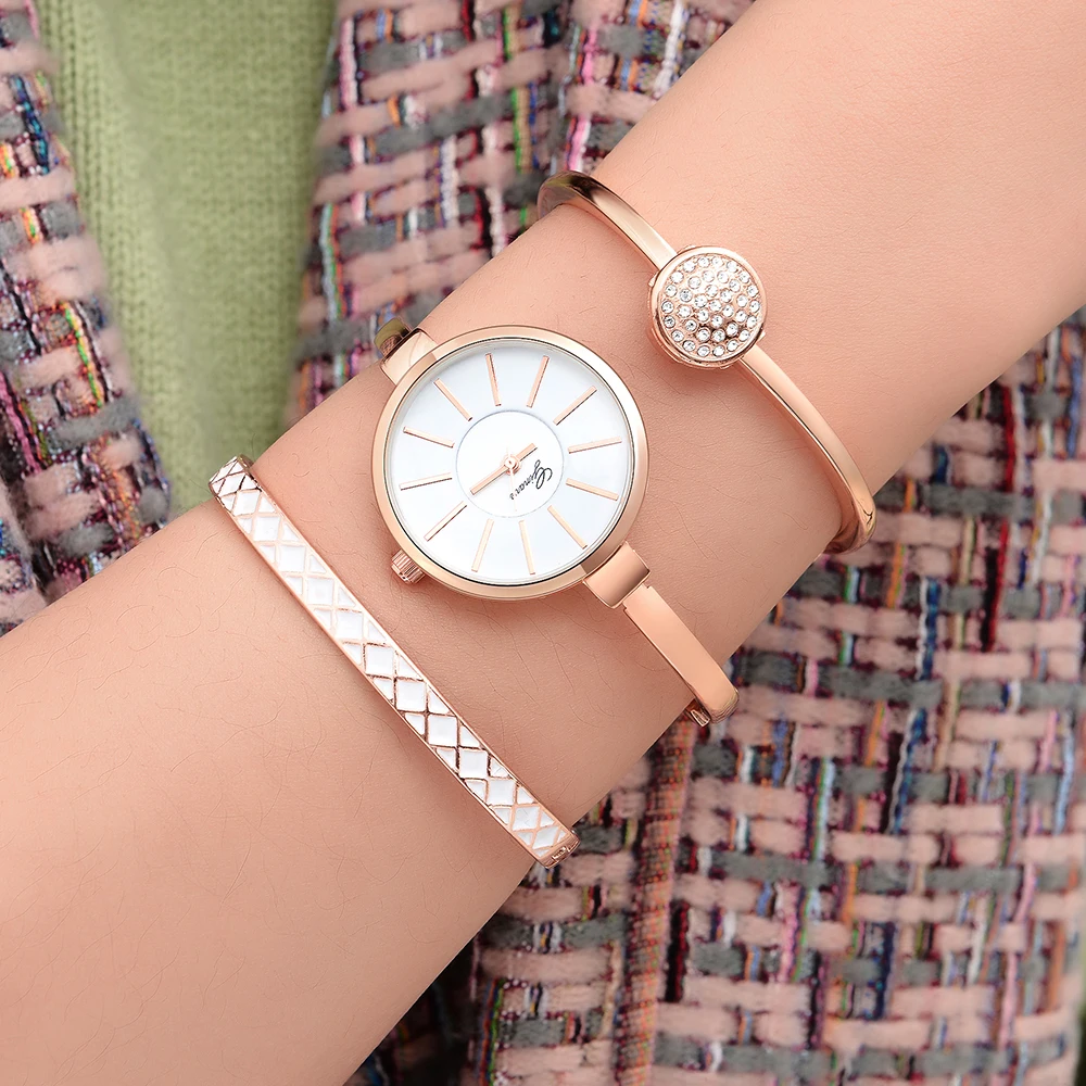 Ginave набор из 3 предметов, женские часы, розовое золото, бриллиантовый браслет, часы, роскошные ювелирные изделия, женские повседневные кварцевые наручные часы, relojes para mujer