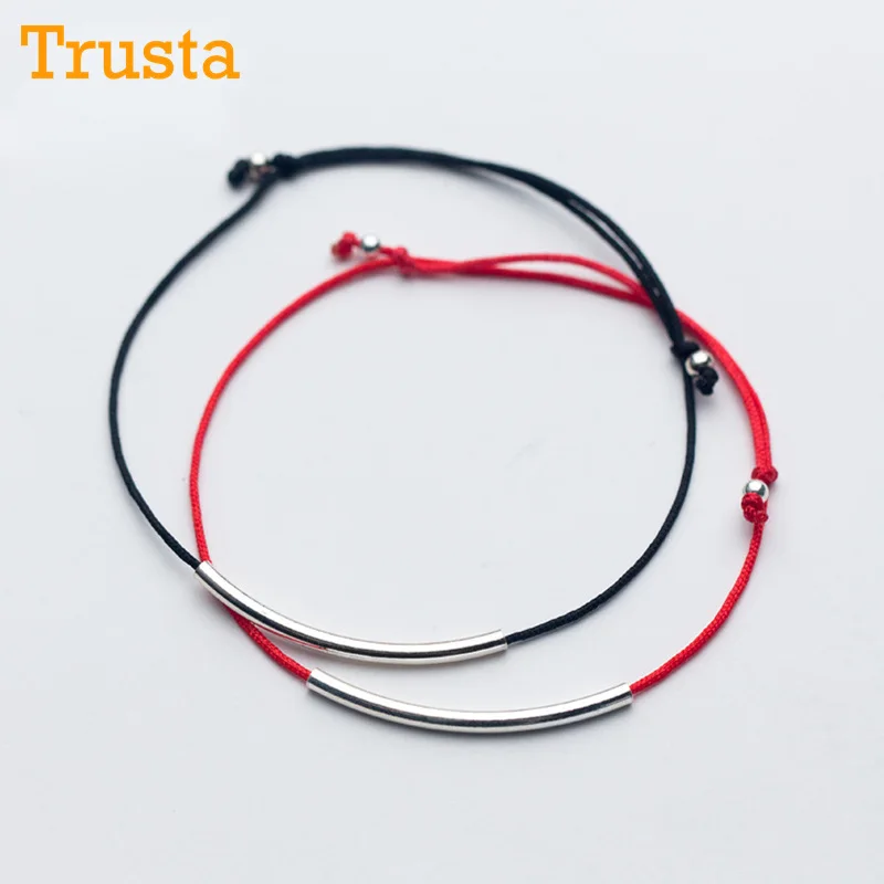 

Trusta 100% 925 Solid Sterling Silver Fashion Red Black Rope Chain Bracelet Anklets 14cm Adjustable Teen Women Jewelry DS1013