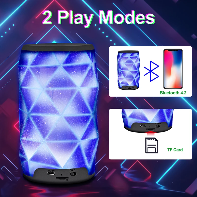 Lefon Bluetooth Speaker LED Diamond Shape Portable Wireless Speaker Subwoofer Column Bass Support TF Card color auto-Changing Lefon Bluetooth Speaker LED Diamond Shape Portable Wireless Speaker Subwoofer Column Bass Support TF Card color auto-Changing