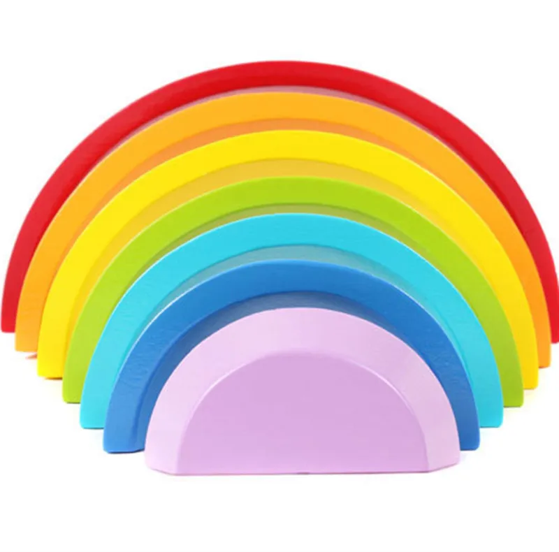 7pcs children's intellectual early education Montessori environmental protection wooden toys rainbow blocks