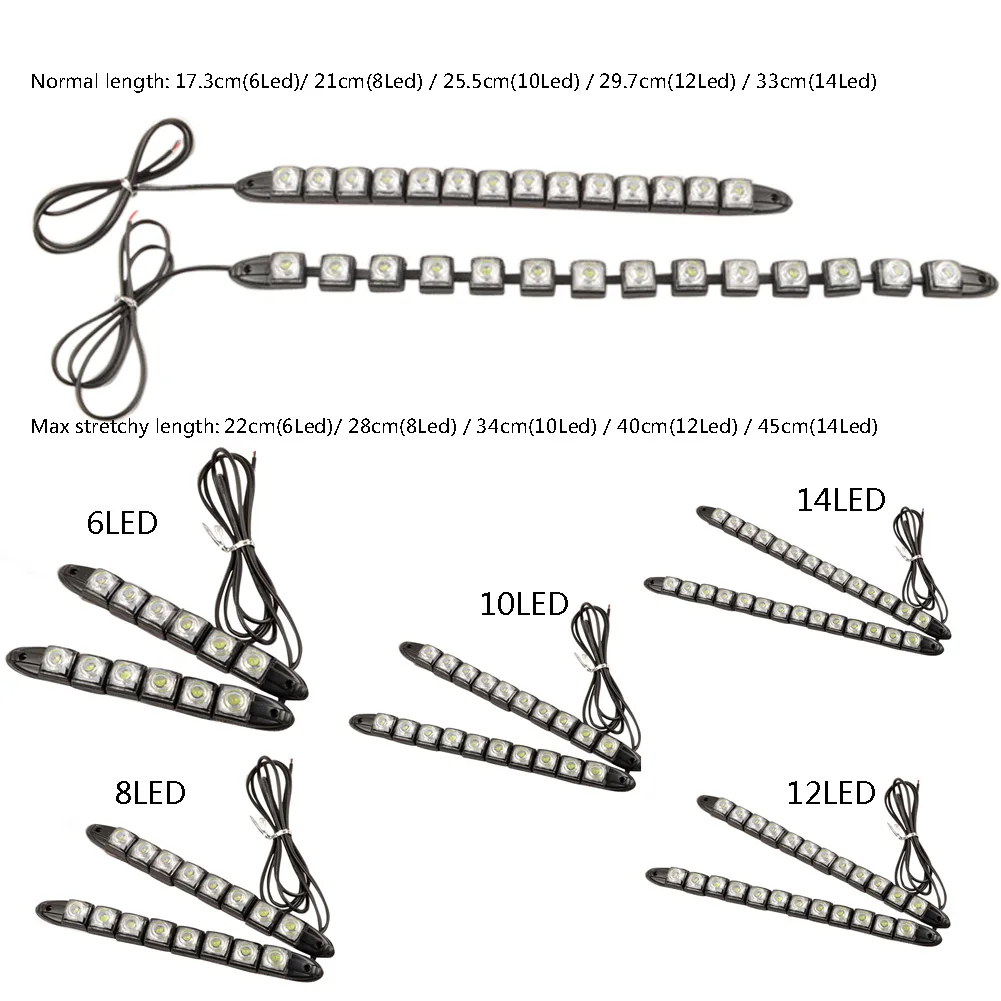2 шт. автомобильный линейный светильник Водонепроницаемый гибкий 2 шт. светодиодный дневные ходовые огни дневного светильник тумана один лампа 12V 6/8/10/12/14 светодиодный