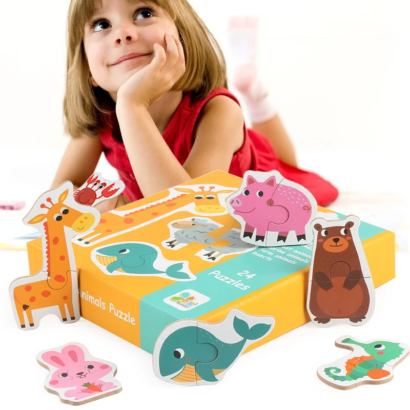 Деревянные головоломки игрушки для детей мультфильм животных Плоды Дерева Пазлы интеллекта детей ребенка раннего развивающие игрушки
