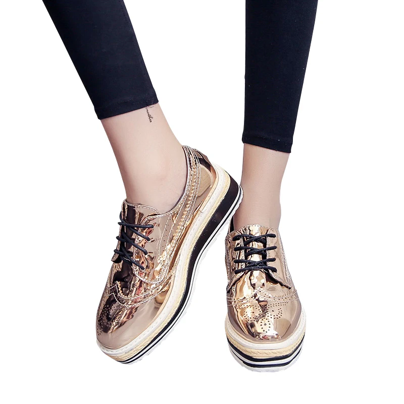 HEE GRAND/Новинка года; обувь на толстой резиновой подошве; женская обувь на платформе; серебристые, золотистые мокасины; Повседневные слипоны на плоской подошве; женские оксфорды в стиле пэчворк; XWX6710 - Цвет: gold