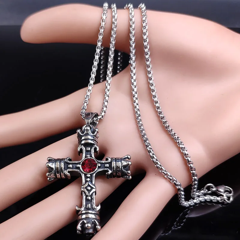 Модное готическое ожерелье с крестом и кристаллами из нержавеющей стали s для мужчин серебряного цвета большое ожерелье ювелирное изделие colgante hombre N19114