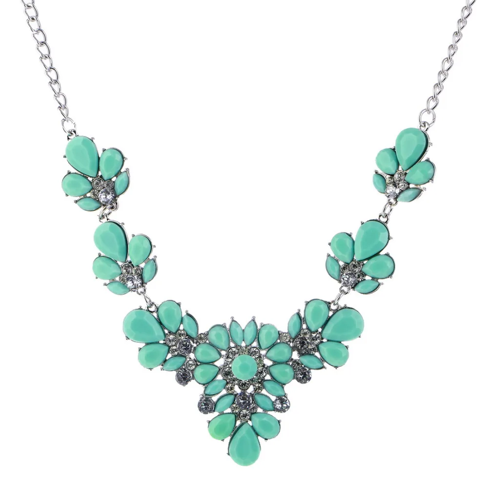 

New Arrival Fashion Colorful Cute Charm Gem Flower Silver Plated Choker Necklaces & Pendants Fashion Jewelry Woman Summer style