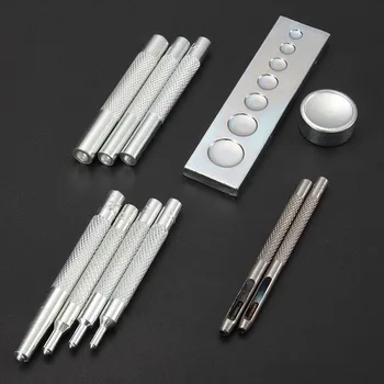 

11PCS Metal Leather Craft Tool Die Hole Punch Button Snap Fastener Installation Kit Rivet Setter Base Set DIY Leathercraft