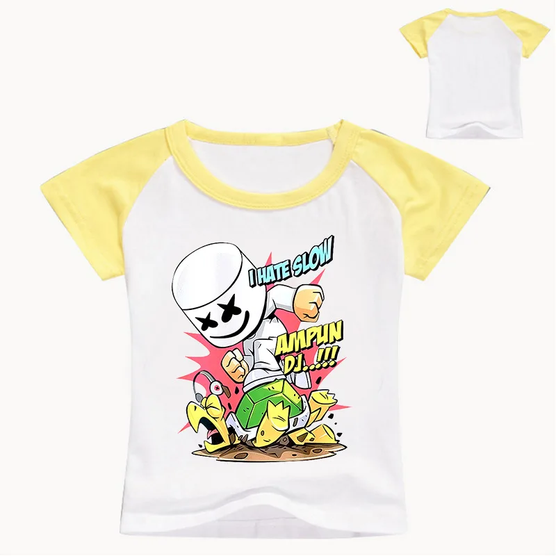 

2019 summer new toddler tshirts boy girls tops tees marshmello dj mask printed t-shirts character costume 8 12 14 year
