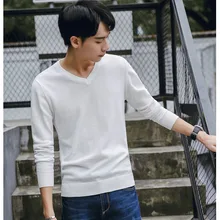 Хлопковый свитер, Мужской пуловер с длинными рукавами, мужской свитер с v-образным вырезом, топы, свободная однотонная трикотажная одежда, 8 цветов, Новинка