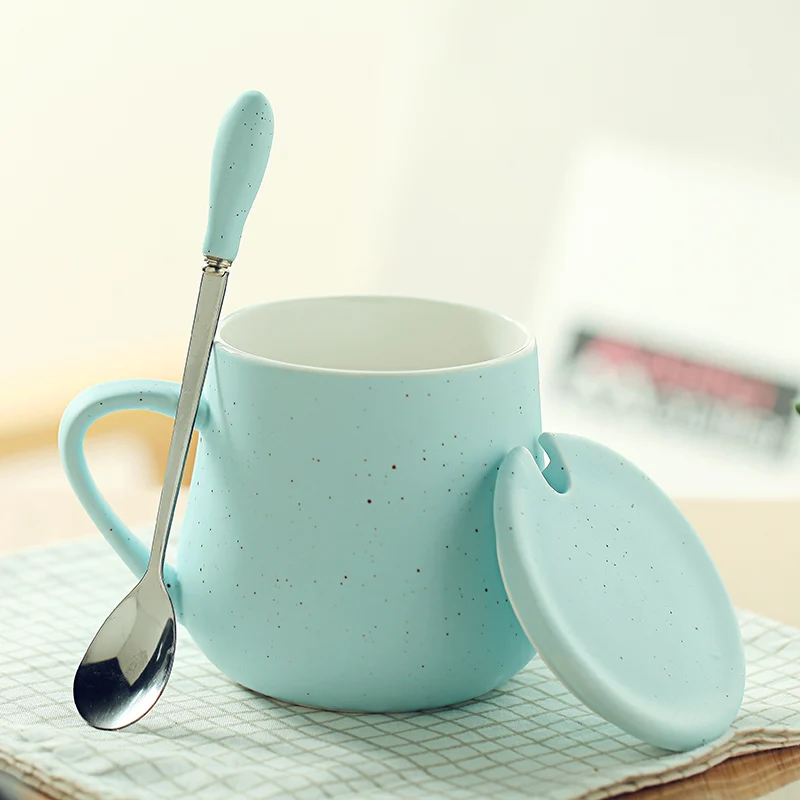 Cute Ceramic Cup with Lid Spoon Little Spots Tea Mugs Potbelly Water