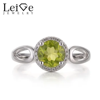 

Leige Jewelry Natural Peridot Green Color Gemstone Round Cut Prong Setting Halo Rings Classic Gift For Woman Fine Jewelry