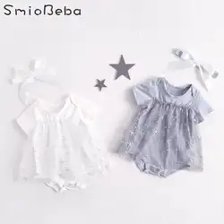 Летние комбинезоны для новорожденных девочек; Детские хлопковые треугольные платья с короткими рукавами с изображением морской звезды;