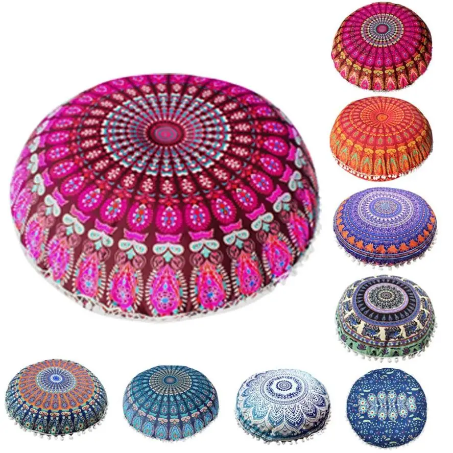 Наволочка для домашнего декора индийские подушки с рисунком Мандала круглые богемные подушки для дома Наволочки подушки FEB8