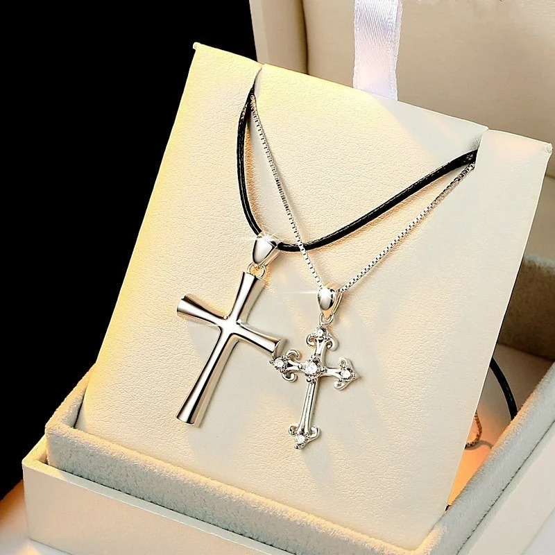 

Silber Cross Necklace Cross Pendant Choker Necklace for Couples Silber Jewelry