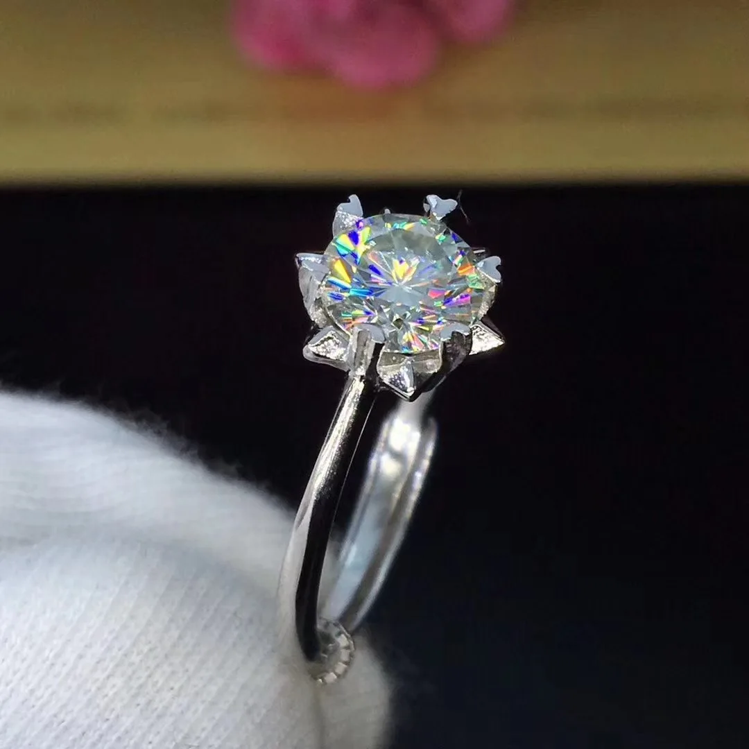 Круглое серебряное кольцо Moissanite 1ct D VVS роскошное свадебное кольцо Moissanite для женщин