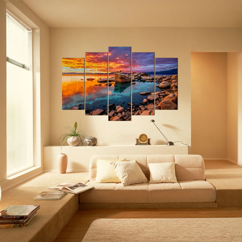 

Modular Canvas HD Prints Posters Home Decor Wall Art Pictures 5 Pieces Sunset Landscape Paintings Framework Spray Painting