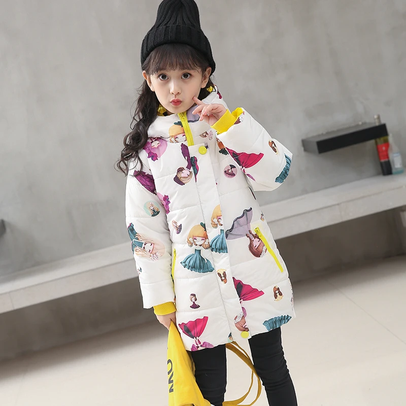 

Girls in cotton long coat girl jacket new winter baby in large children's fashion floral cotton thickened Padded Jacket Clothes