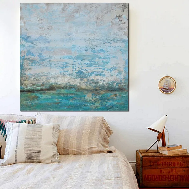 

Summer Blue Colour Perception Abstract Wall Art Handmade Oil Painting Canvas Home Living Room Decoration
