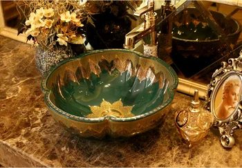 

Round Ceramic Countertop Washbasin Vesel Sink Porcelain Hand Painting Washing Bowl XRSTP206