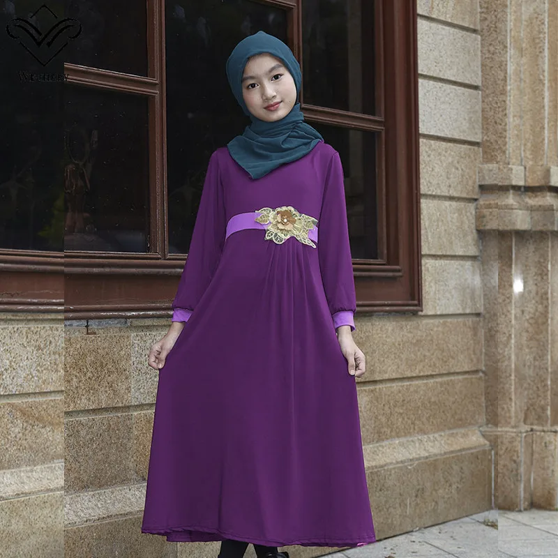 Us 131 35 Offwechery Anak Anak Gamis Anak Perempuan Muslim Islam Kostum Tradisional Appliques Desain Lengan Panjang Anak Baju Muslim Di Pakaian