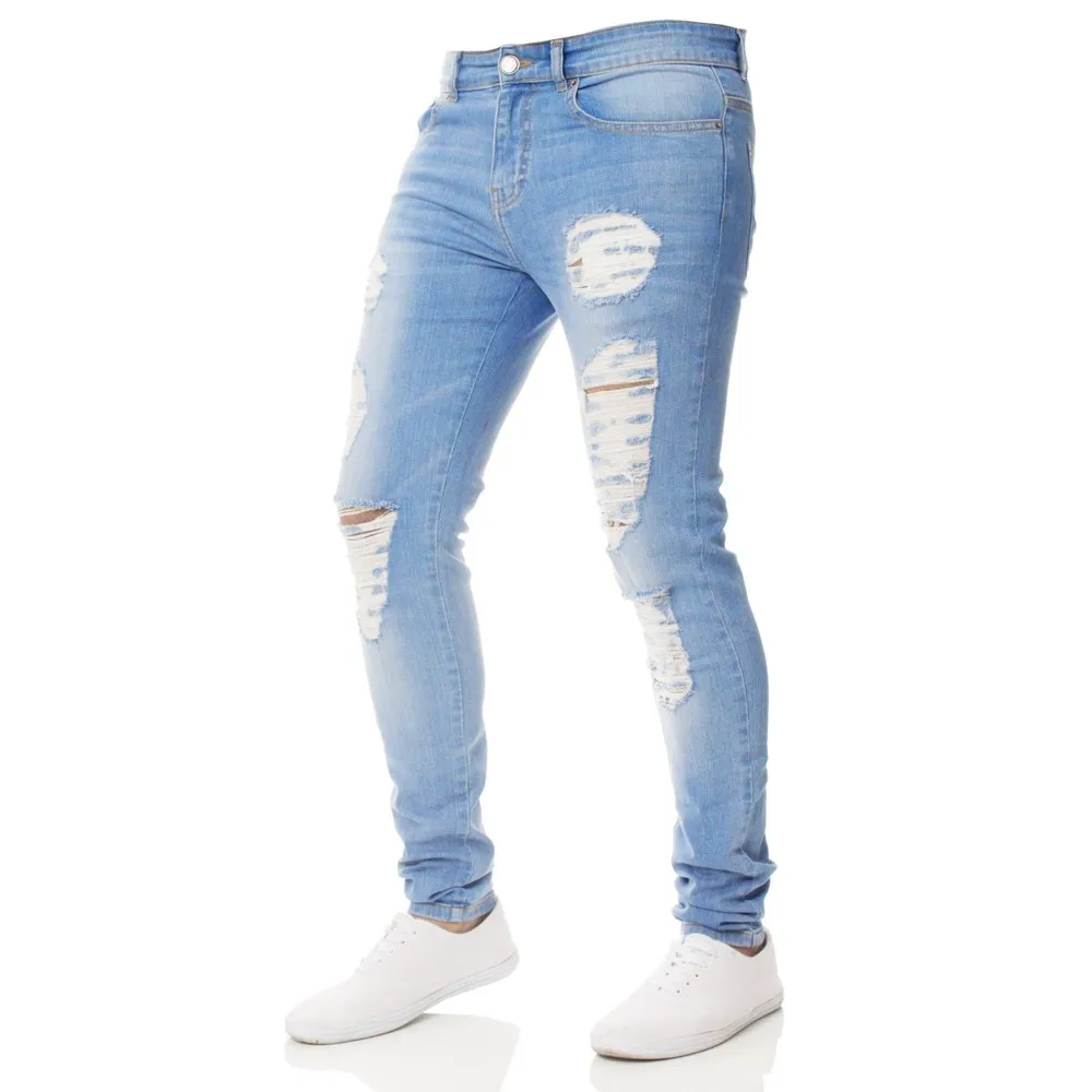 Ripped Jeans For Men Slim Biker Zipper Denim Jeans Skinny Hip Hop