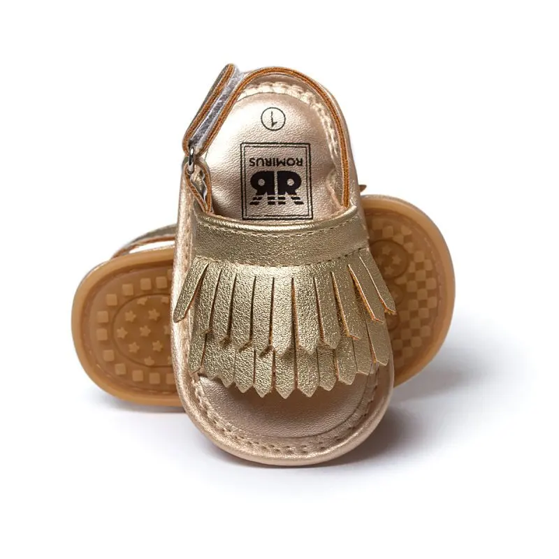 Детская обувь для маленьких девочек из искусственной кожи с бахромой и мягкой подошвой; нескользящая Летняя обувь