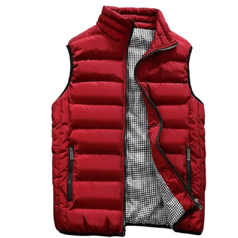 

2018 new red vest men winter autumn sleeveless jacket solid cotton waistcoat with zipper plus size 5XL casual short jackets
