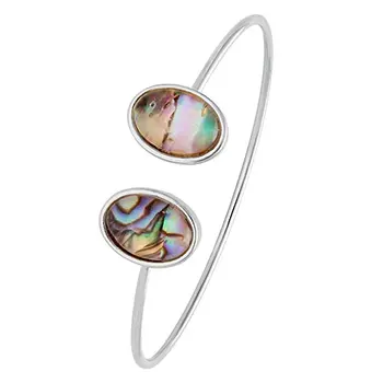 

New Arrival fashion Double Oval Transparent Glass Abalone Shell Bangle Bracelet Open Cuff Bangle,best gifts to friends