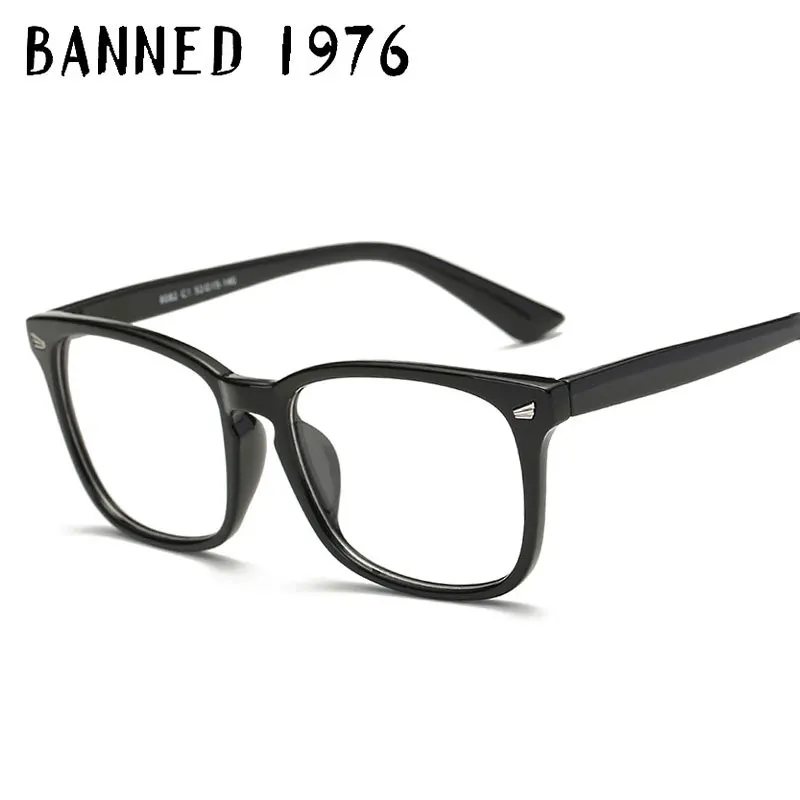 BANNED 1976 Retro Women Men Plain Glasses Clear Lenses Eyeglasses