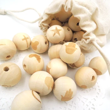 

14 designs to choose 20mm wood round ball bead cross star cross hamsa engrave diy accessory wooden bead EA201-1