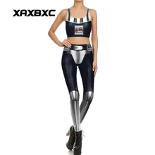 XAXBXC 1709, сексуальный спортивный костюм для девушек, набор, Звездные войны, Дарт Вейдер, принты, Леггинсы для йоги, штаны, укороченный топ, жилет, для спортзала, фитнеса, женские комплекты для йоги