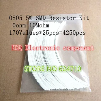 

0805 SMD Kit 0ohm-10Mohm,1/8W 0805 5% 0R-10MR,170Values*25pcs=4250pcs, New and Original Sample Kit