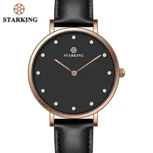STARKING Luxury Fashion Lady Casual Watches Rose Gold Minimalism Rhinestone Simple Women Watches Elegant Black Steel Girls Clock