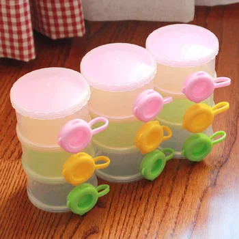 

Infant Candy Color 3 Layer Food Milk Feeding Powder Boxes Dispenser Container Travel Food Storage Box For Baby