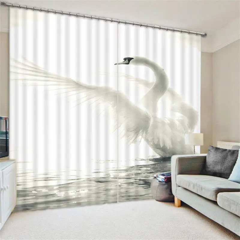 

girl Bedroom Curtain Luxury Blackout 3D Window Curtains Living Room Customized size Drapes Rideaux Cortinas Swan Cushion cover