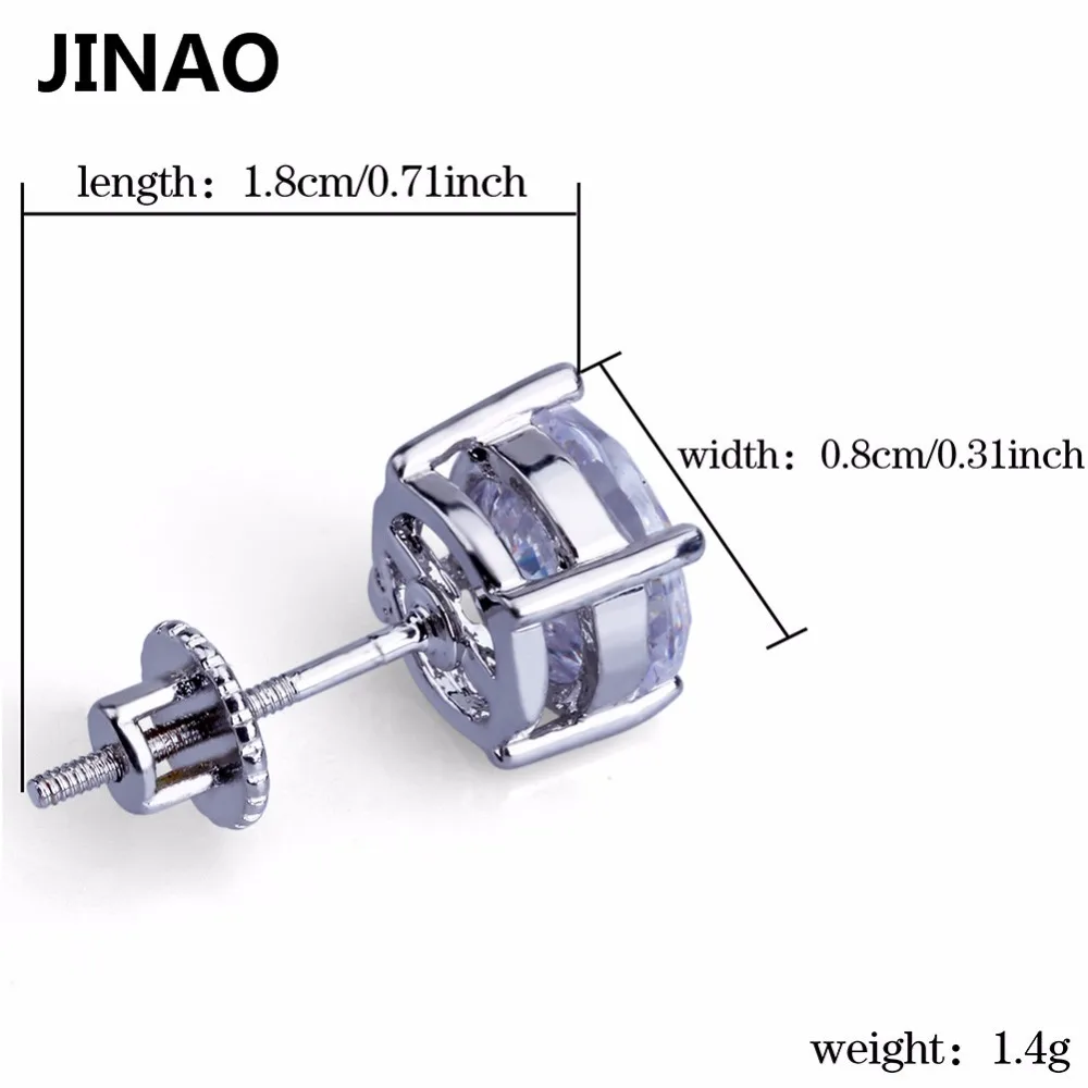 JINAO позолоченные/Серебристые серьги-гвоздики со льдом и большим фианитом, ювелирные изделия в стиле хип-хоп рок, серьги для мужчин и женщин, подарки