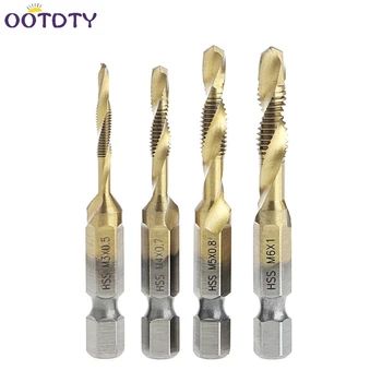 

4 Pcs/Set HSS4241 Titanium Coated Bits Drill Hex Shank Spiral Tap M3-M6