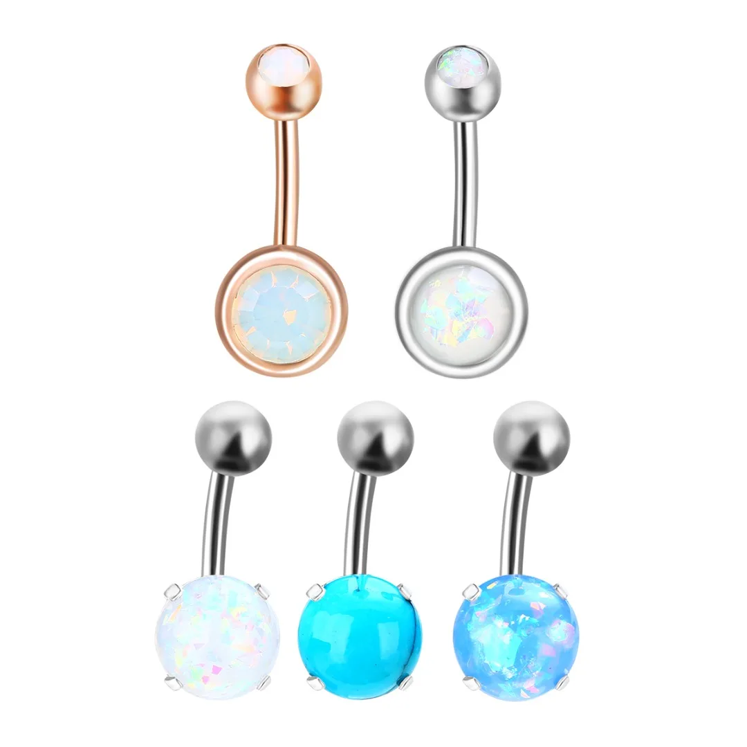 1PC Surgical Steel Piercing Jewelry Piercing ombligo Women Opal Navel Belly Button Ring Fashion Dangle Barbell Body Piercing