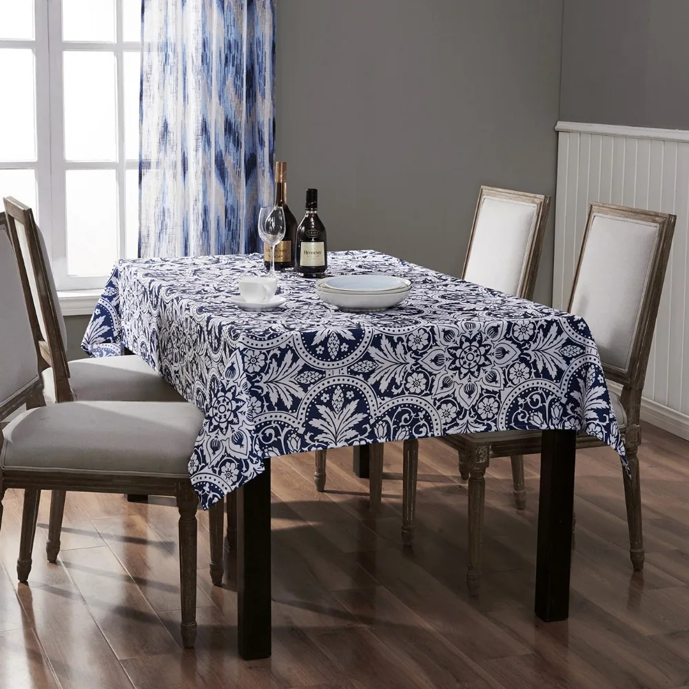 Print Floral Table Cloth Blue Rectangular Table Cover Party Tablecloth