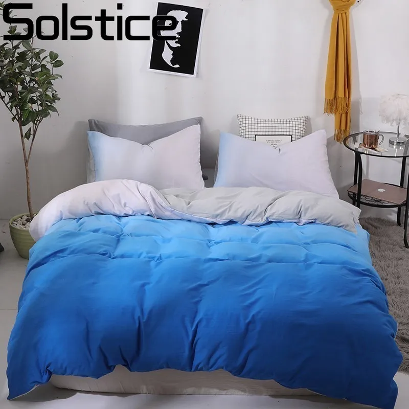 

Solstice Stripe Washed Fashion Plain Blue Stitching Style Bedding Sets Duvet Cover Bed Sheet Pillowcase Full Queen King Size